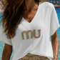 Sommer-Shirt MU Weiß und Beige mit Strasssteinen – weich fallende Viskose 38–44