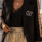 🖤 Women's Black+Brown Blazer with Rhinestone Embellishment | Stretch Blazer 38–42