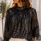 Leo Glamour Blouse Silver-Black – elegant viscose blouse with stand-up collar | 38–42