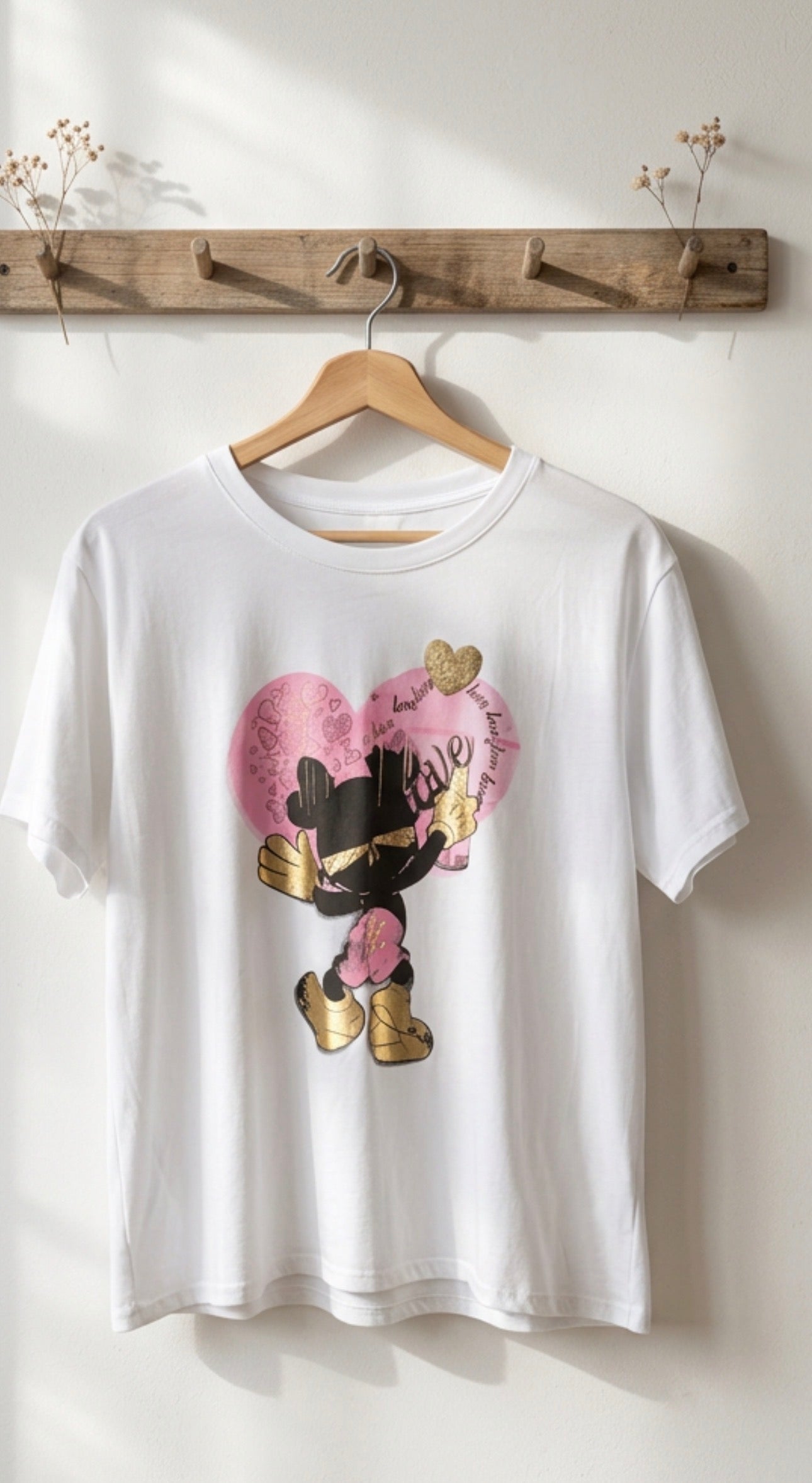 Curvy Mickey Mouse T-Shirt Weiß Rosa-Gold oder Weiß Blau-Gold – Baumwollshirt Oversize Damen 40–48