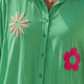 Curvy Viscose Blouse Green with Floral Embroidery – Oversize Long Blouse Women 38–48 | Last piece