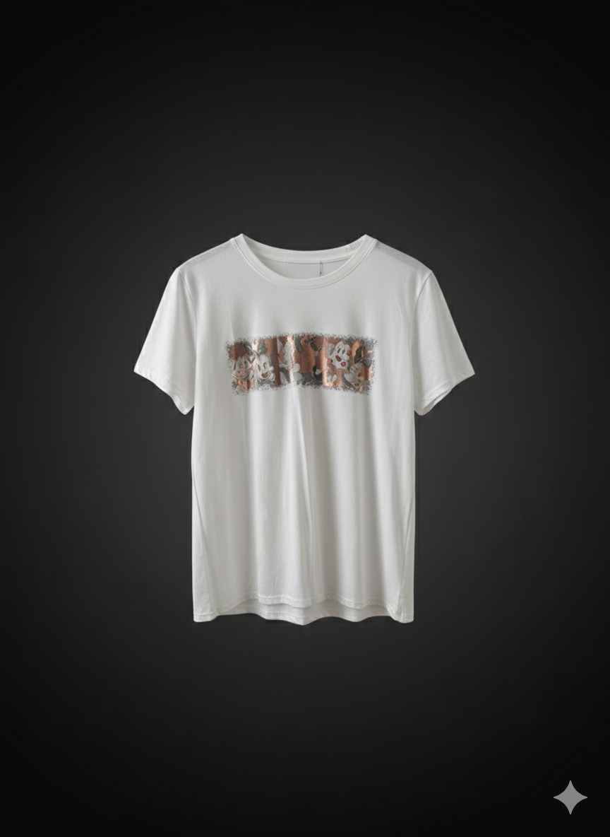 Damen Tshirt Kurzarm Baumwollshirt mit Mickey Print 38-42