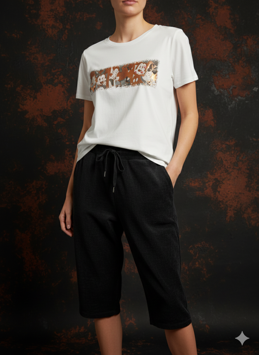 Damen Tshirt Kurzarm Baumwollshirt mit Mickey Print 38-42