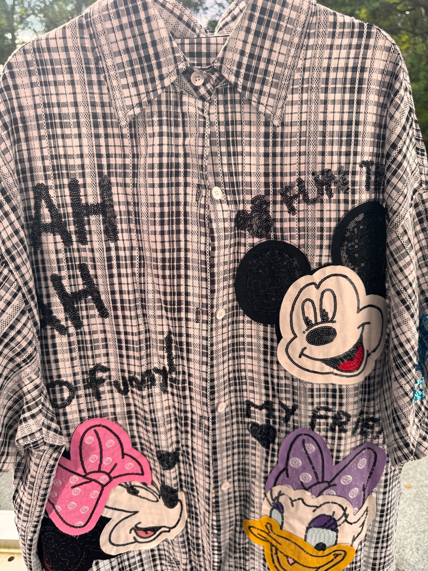 PINK Oversized Shirt Blouse Women's Mickey Statement with Sequins – 100% Cotton | 38–46
