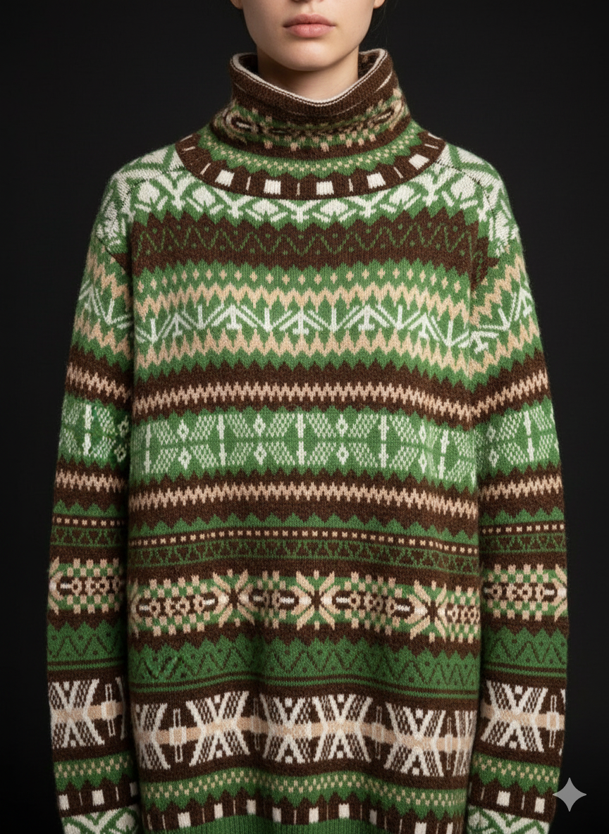 Damestrui, gebreide trui, coltrui, Noors patroon (38-42)