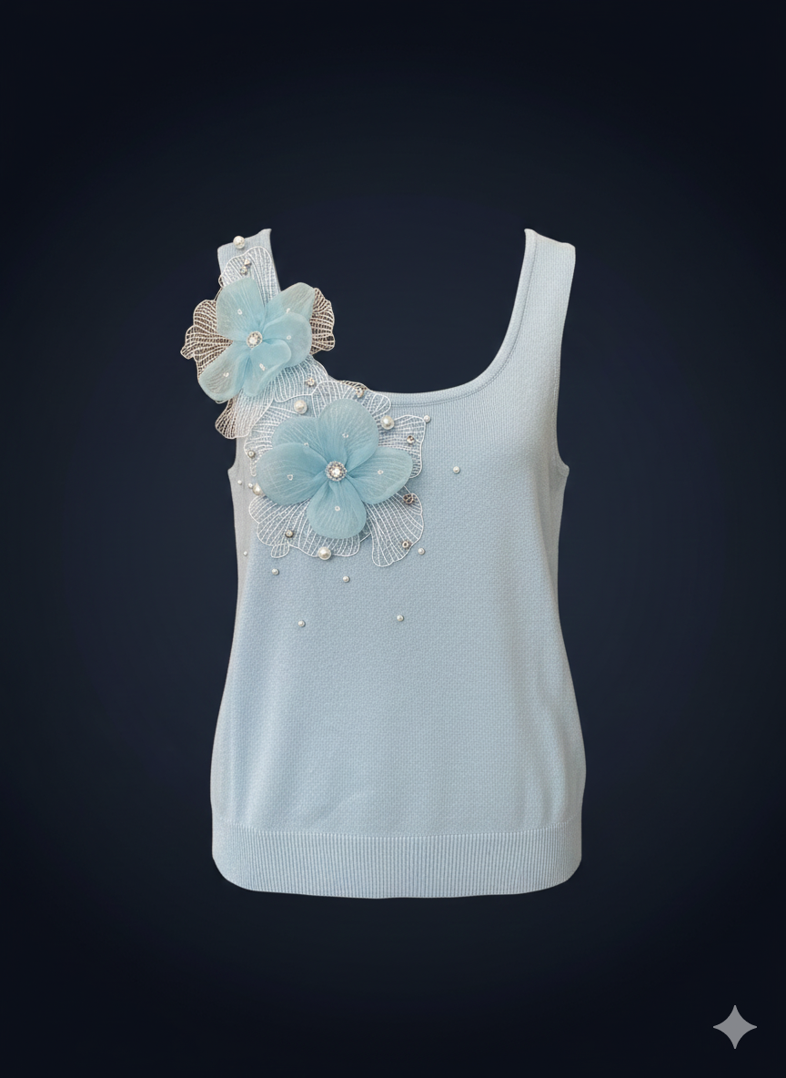 Blumiges Perlen-Top mit Strass – Damen Top