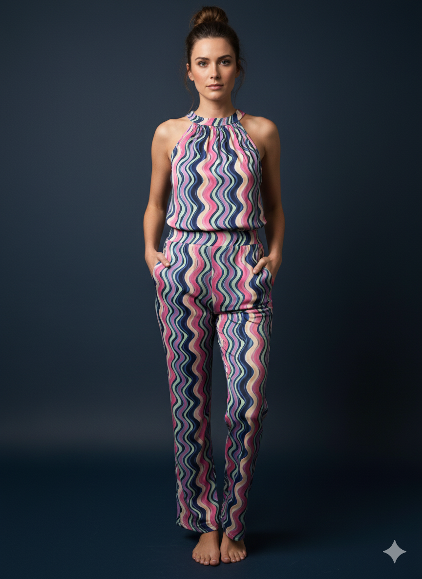 Dames tweedelig setje bestaande uit blouse en broek, maten 36-42