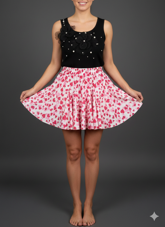 Stufenrock mit Herzchenmuster & Gummibund – Lässig & feminin