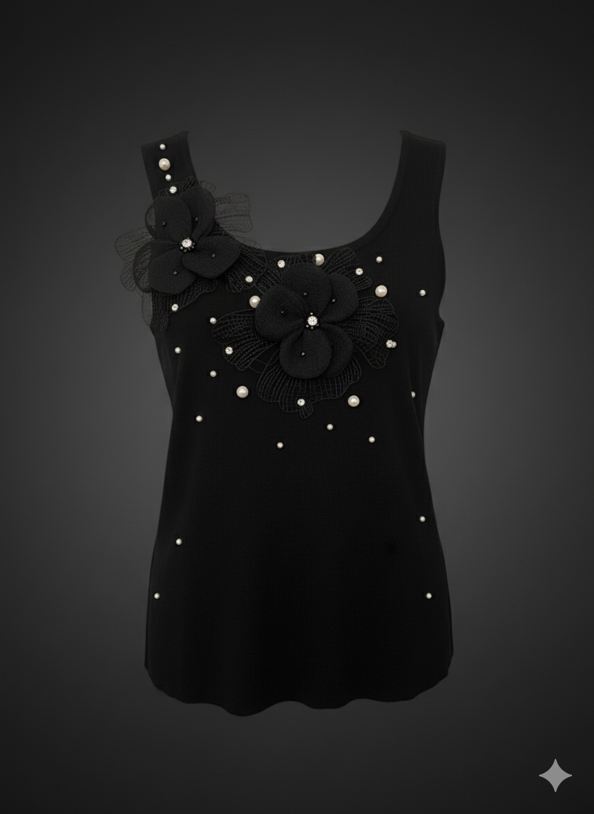 Blumiges Perlen-Top mit Strass – Damen Top