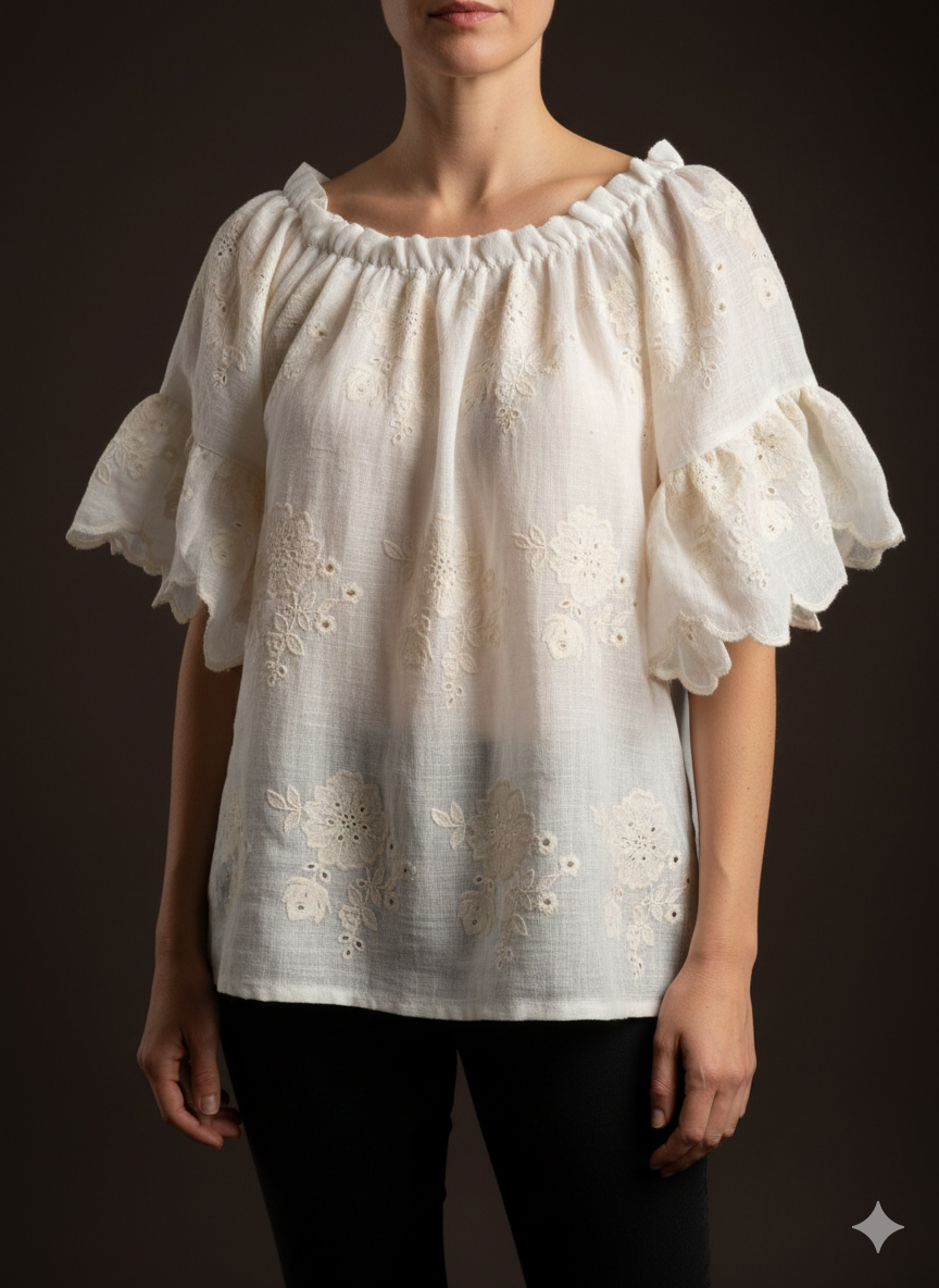 Boho Carmen blouse met borduurwerk – Off-shoulder blouse van katoen