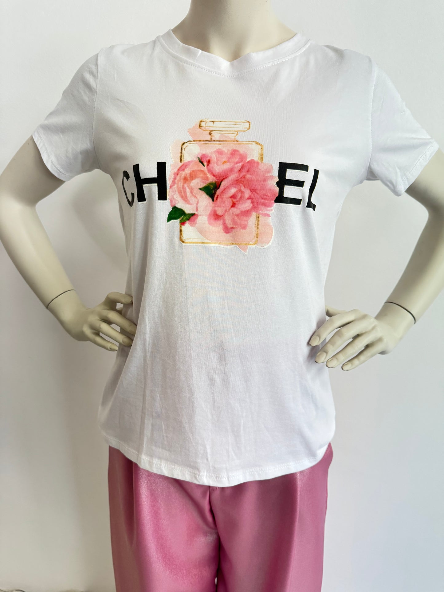 Chic-Floral Bedrucktes T-Shirt aus Baumwollmischung