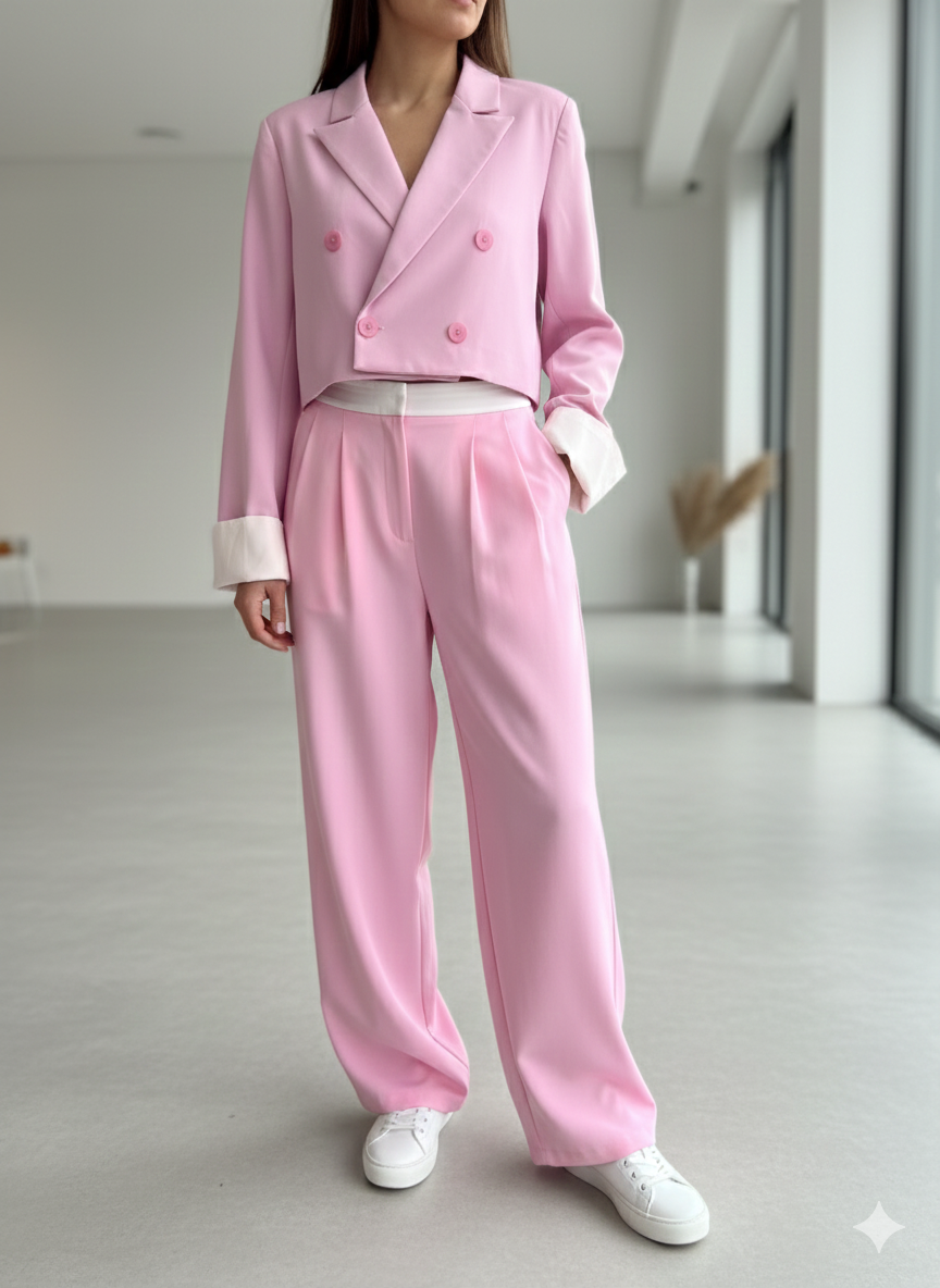 Damen Zweiteiler in Rosa - Set aus Hose und Blazer L