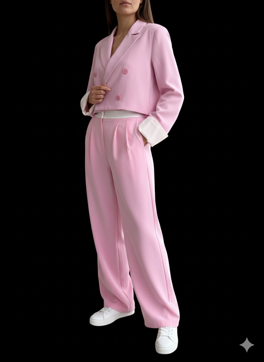 Damen Zweiteiler in Rosa - Set aus Hose und Blazer L