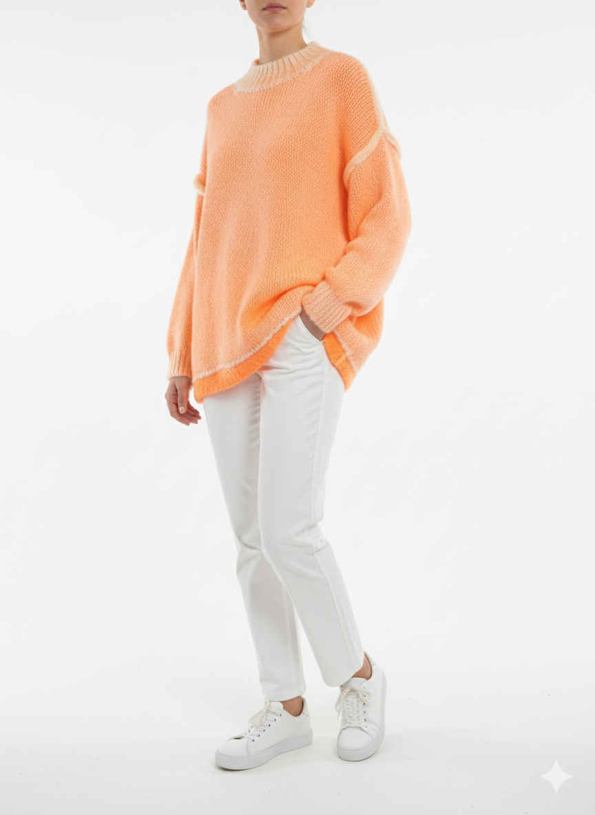 Damestrui met lange mouwen, gebreid in neonkleur (maat 38-44+)