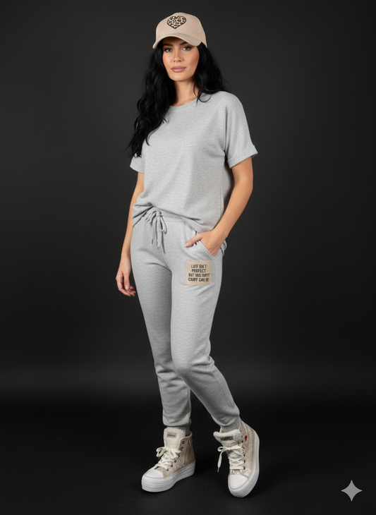 Damen Zweiteiler Grau Set aus Tshirt und Hose 38-42+