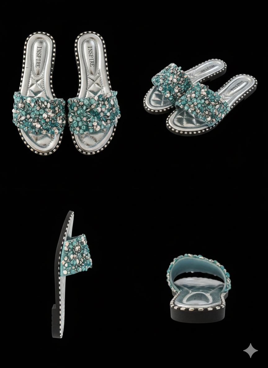 Damensandalen mit blauen Schmucksteinen