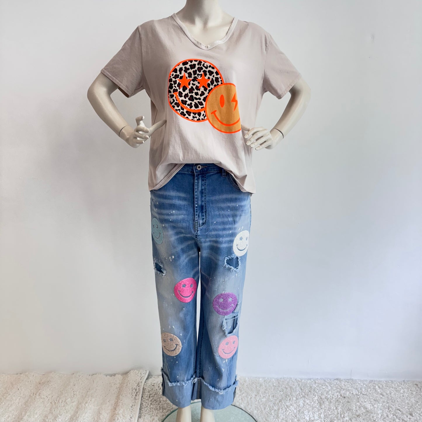 T-Shirt mit Smiley-Print in verschiedenen Farben – Onesize 38-42 für ein fröhliches Sommershirt