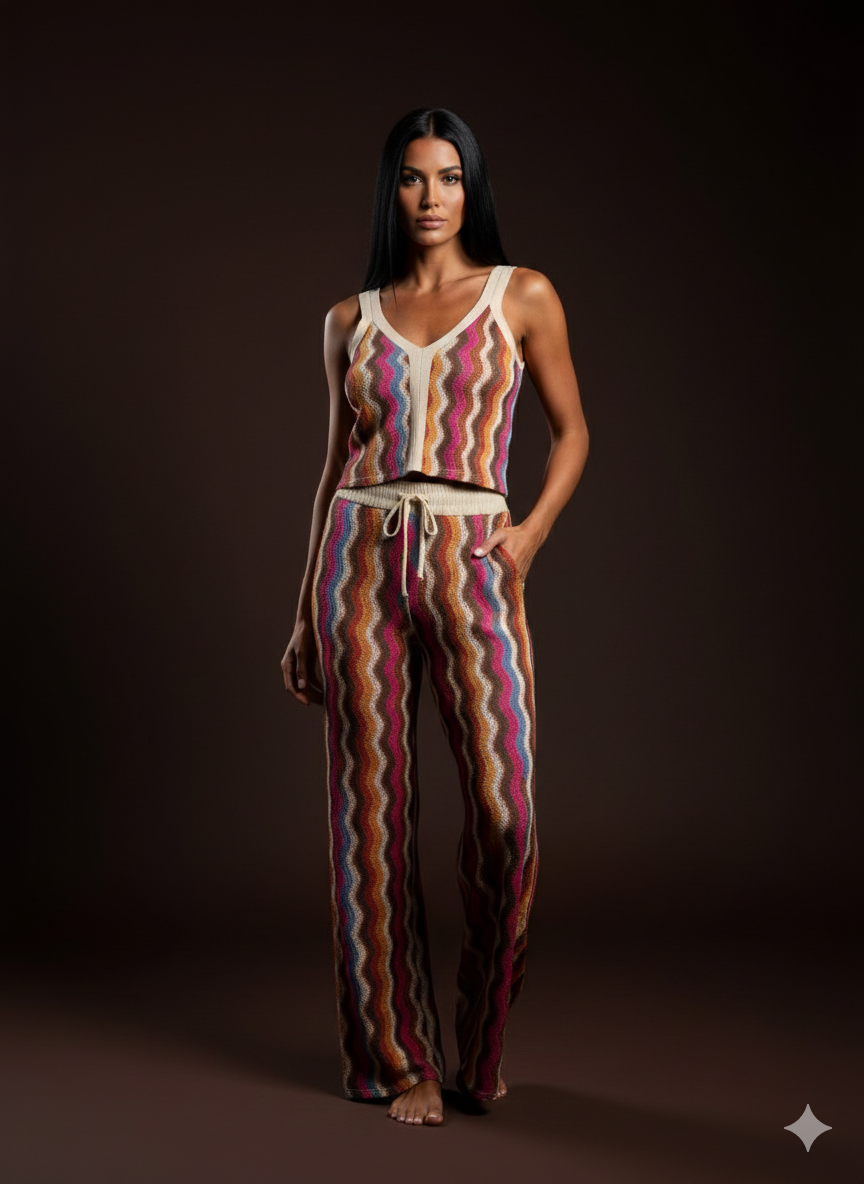 Dames tweedelig setje – mouwloze top en broek, maten 38-42