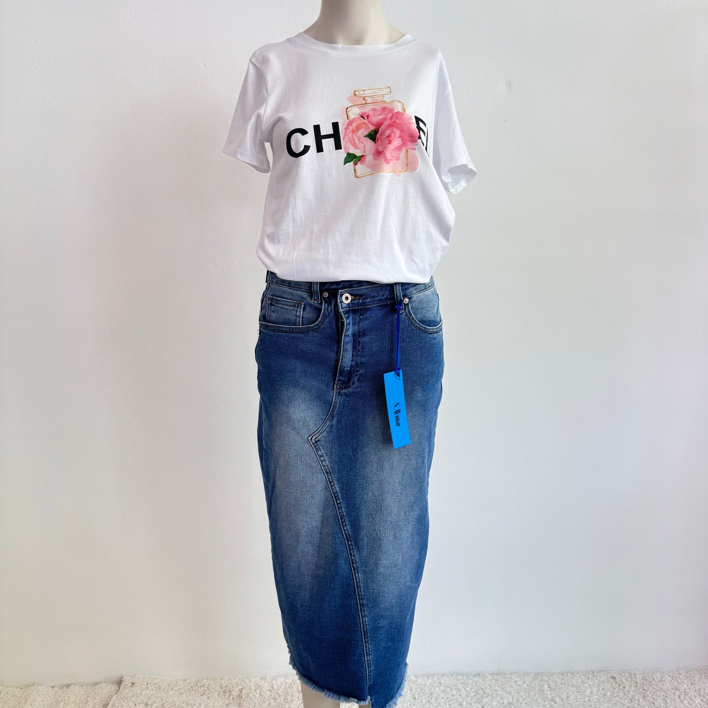 Chic-Floral Bedrucktes T-Shirt aus Baumwollmischung