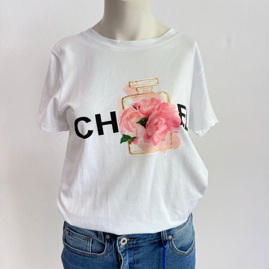 Chic-Floral Bedrucktes T-Shirt aus Baumwollmischung