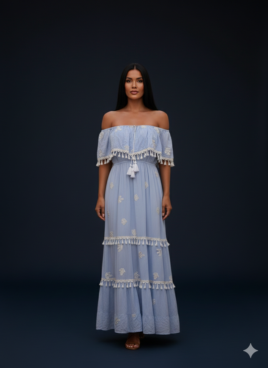 Maxi-jurk voor dames, boho-jurk, off-the-shoulder jurk (maten 38-42)