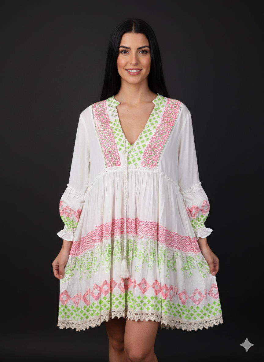 Damenkleid Tunika Kurzes Kleid Boho Style Midikleid (36-42)