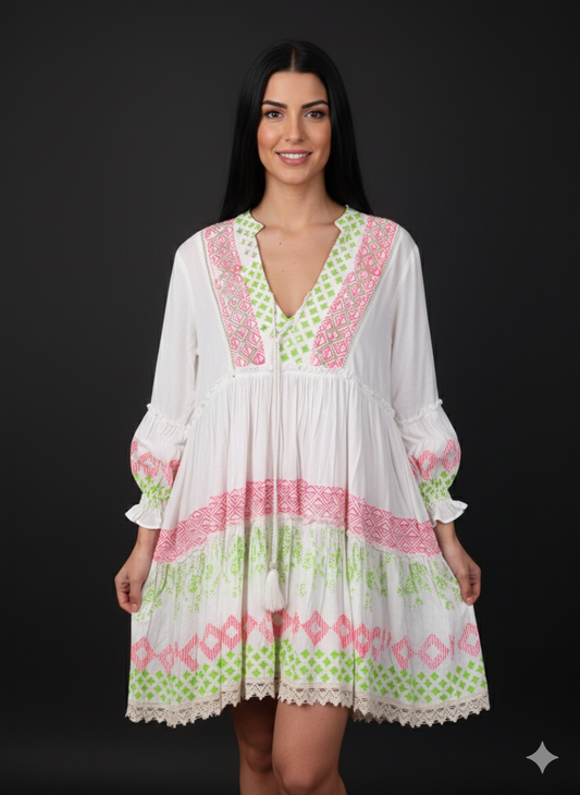 Damenkleid Tunika Kurzes Kleid Boho Style Midikleid (36-42)