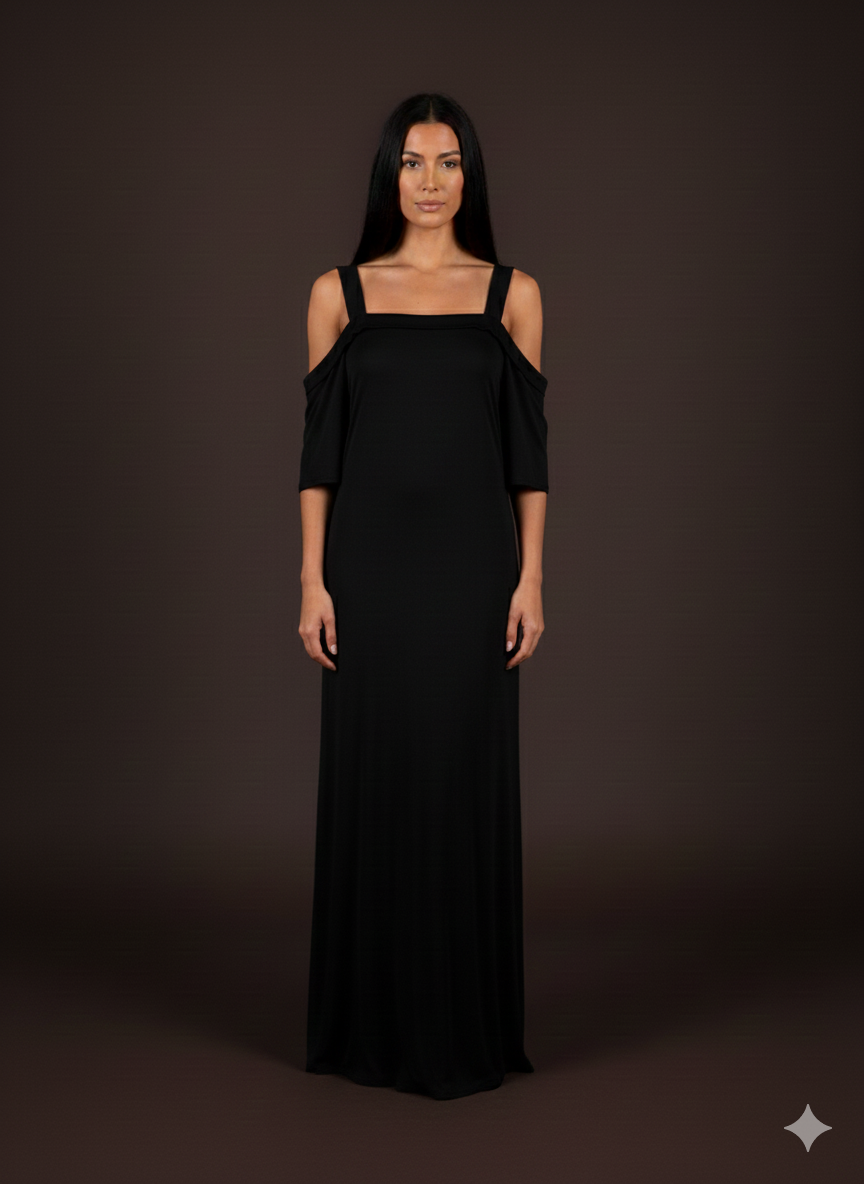 Dames midi-jurk met blote schouders – in roze en zwart (maat 38-42)