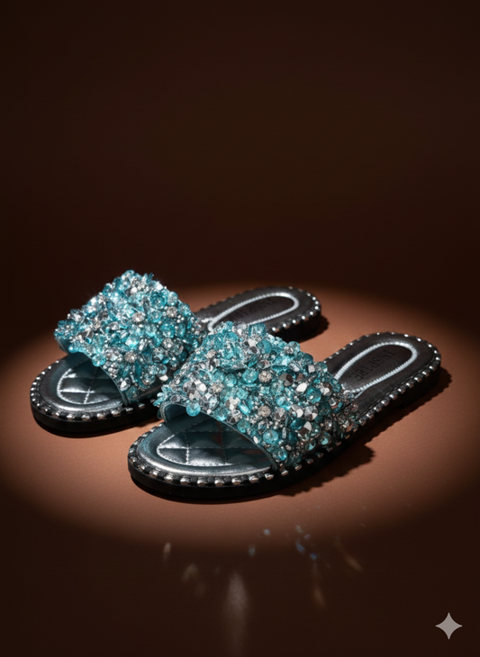 Damessandalen met blauwe edelstenen