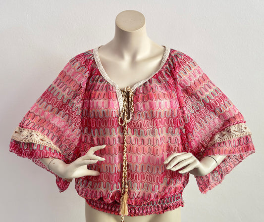 Boho Bluse Transparent Pink – Made in Italy, Einheitsgröße 38–42