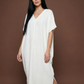 Witte kaftanjurk voor dames – luchtige midi-jurk met V-hals (maat 38-42)