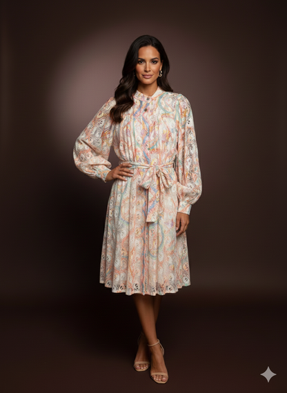 Dames midi-jurk met strikceintuur (maten 36-46)