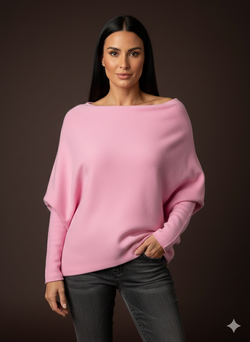 Damestrui, gebreide trui, off-shoulder, asymmetrisch (34-38)