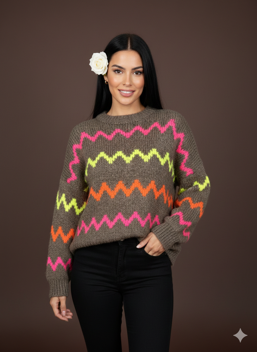 Damestrui met neonkleurig zigzagpatroon (maat 38-42+)