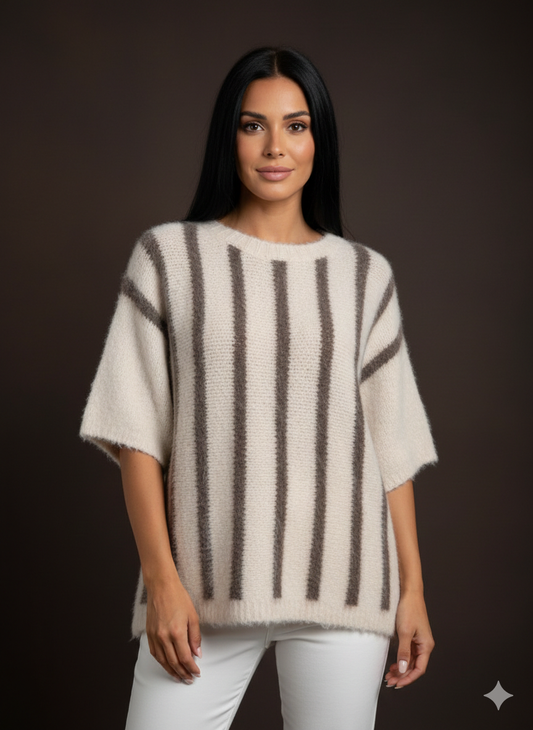 Trui met korte mouwen voor dames, gebreide trui (maat 38-42+)