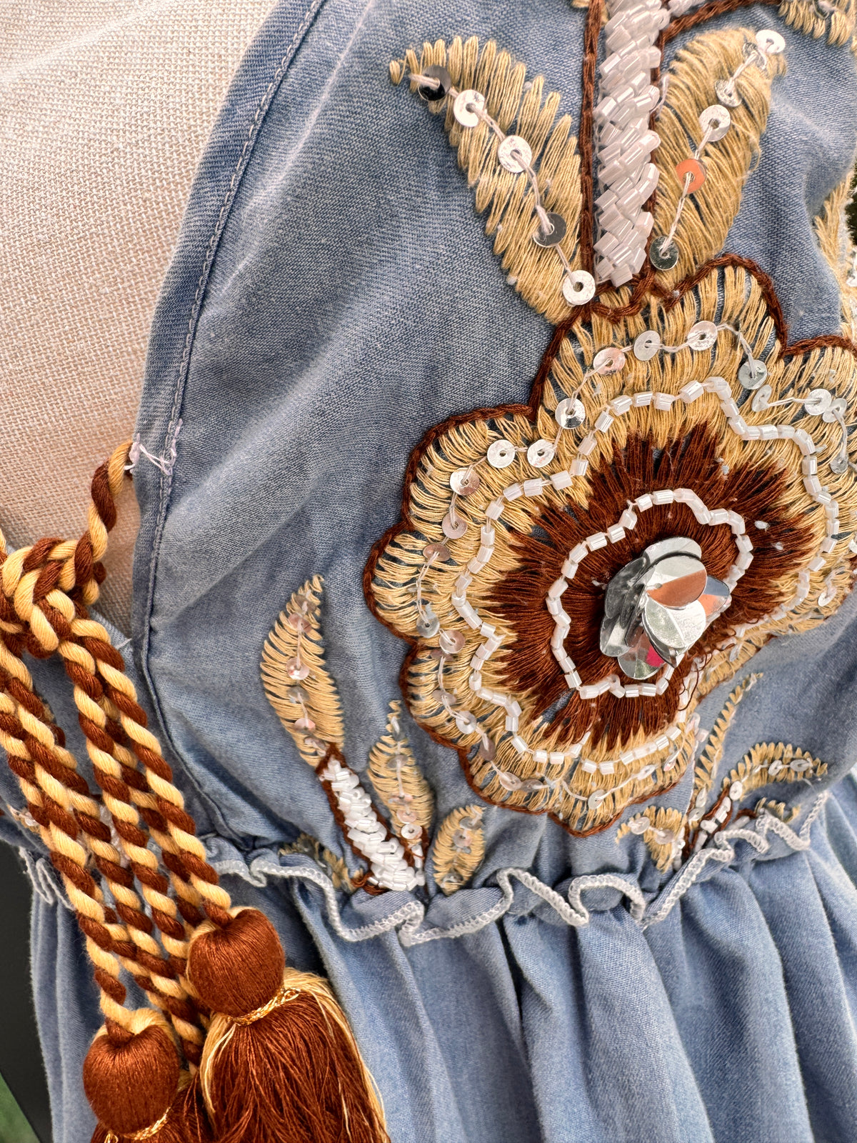 Boho Cotton Dress for Women "Azure Bloom" - Embroidered Summer Dress with Embroidery & Loose Fit (Sizes 34-38)