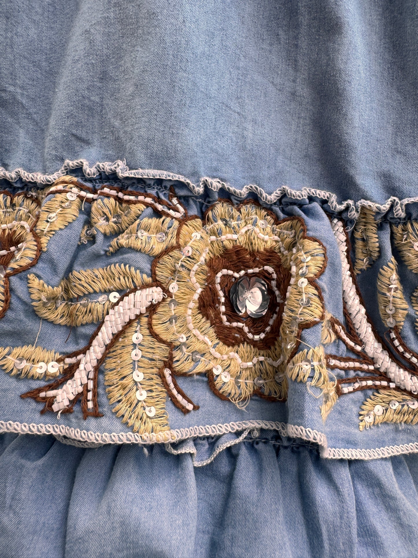 Boho Cotton Dress for Women "Azure Bloom" - Embroidered Summer Dress with Embroidery & Loose Fit (Sizes 34-38)