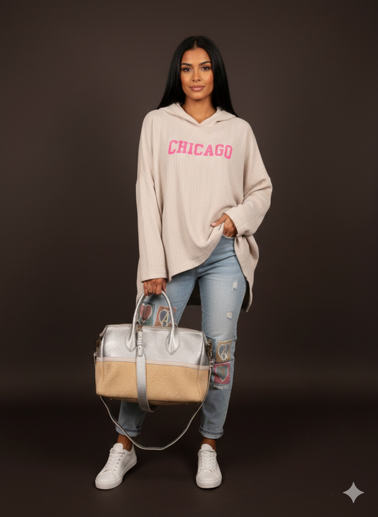 Damen Shopper Handtasche Silber – Große Umhängetasche mit abnehmbarem Schulterriemen