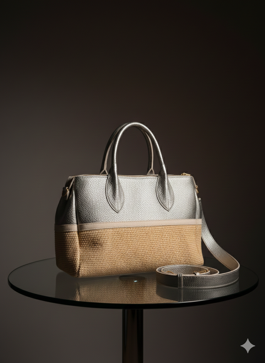 Damen Shopper Handtasche Silber – Große Umhängetasche mit abnehmbarem Schulterriemen