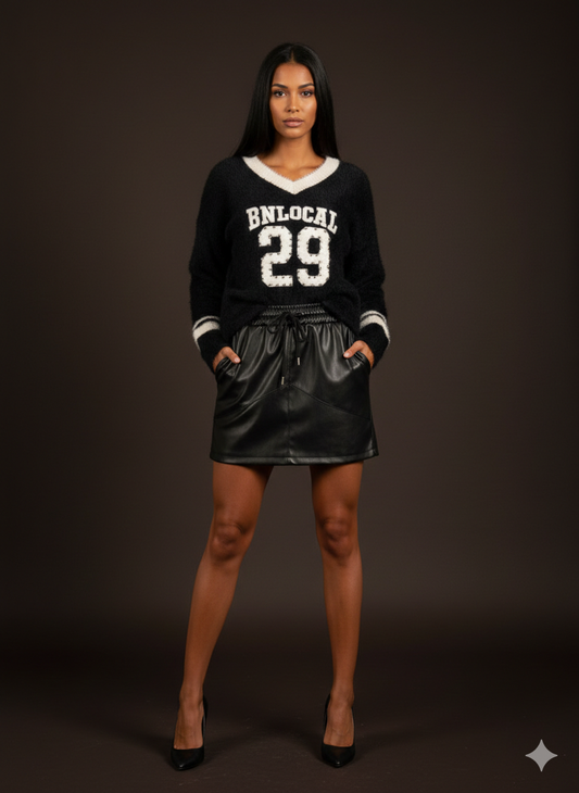 Damestrui, gebreide trui met imitatiebont (maten 38-44)