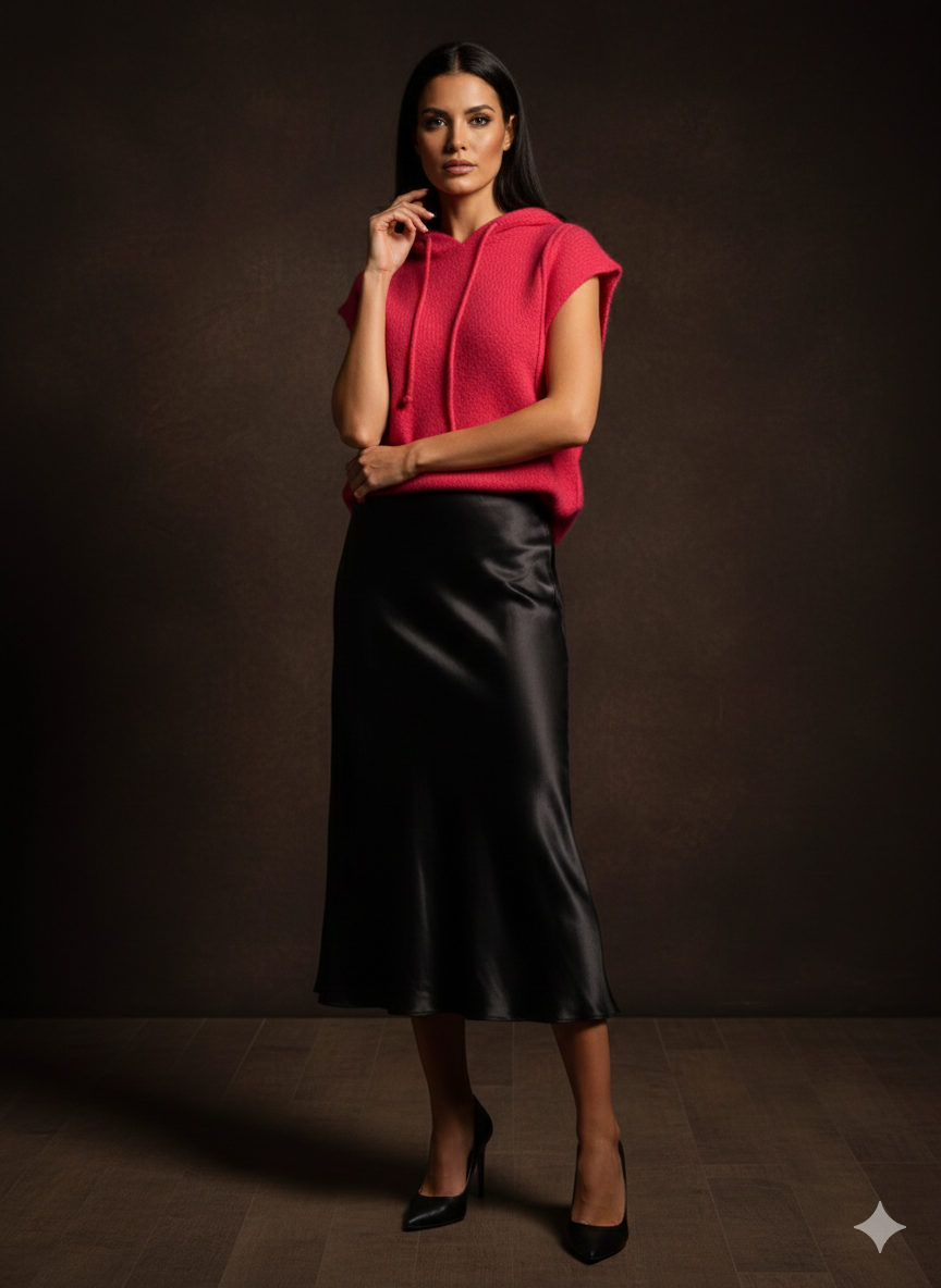 Damesvest met korte mouwen en capuchon - mouwloos gebreid vest (38-42)