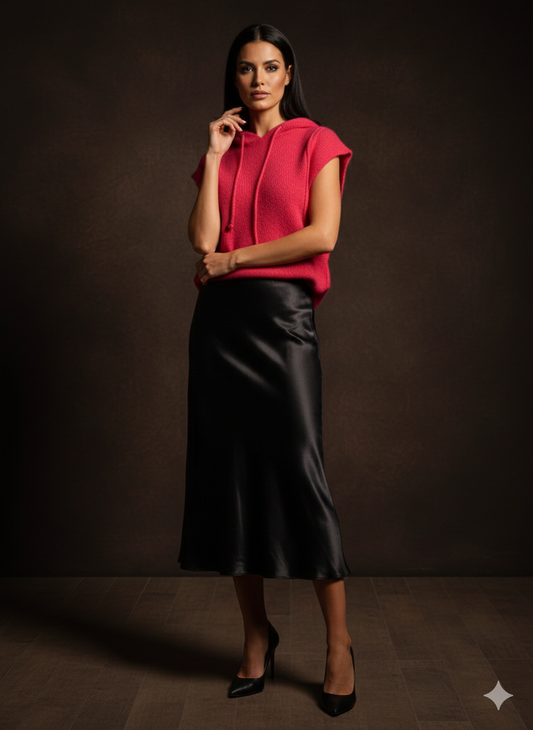 Damesvest met korte mouwen en capuchon - mouwloos gebreid vest (38-42)