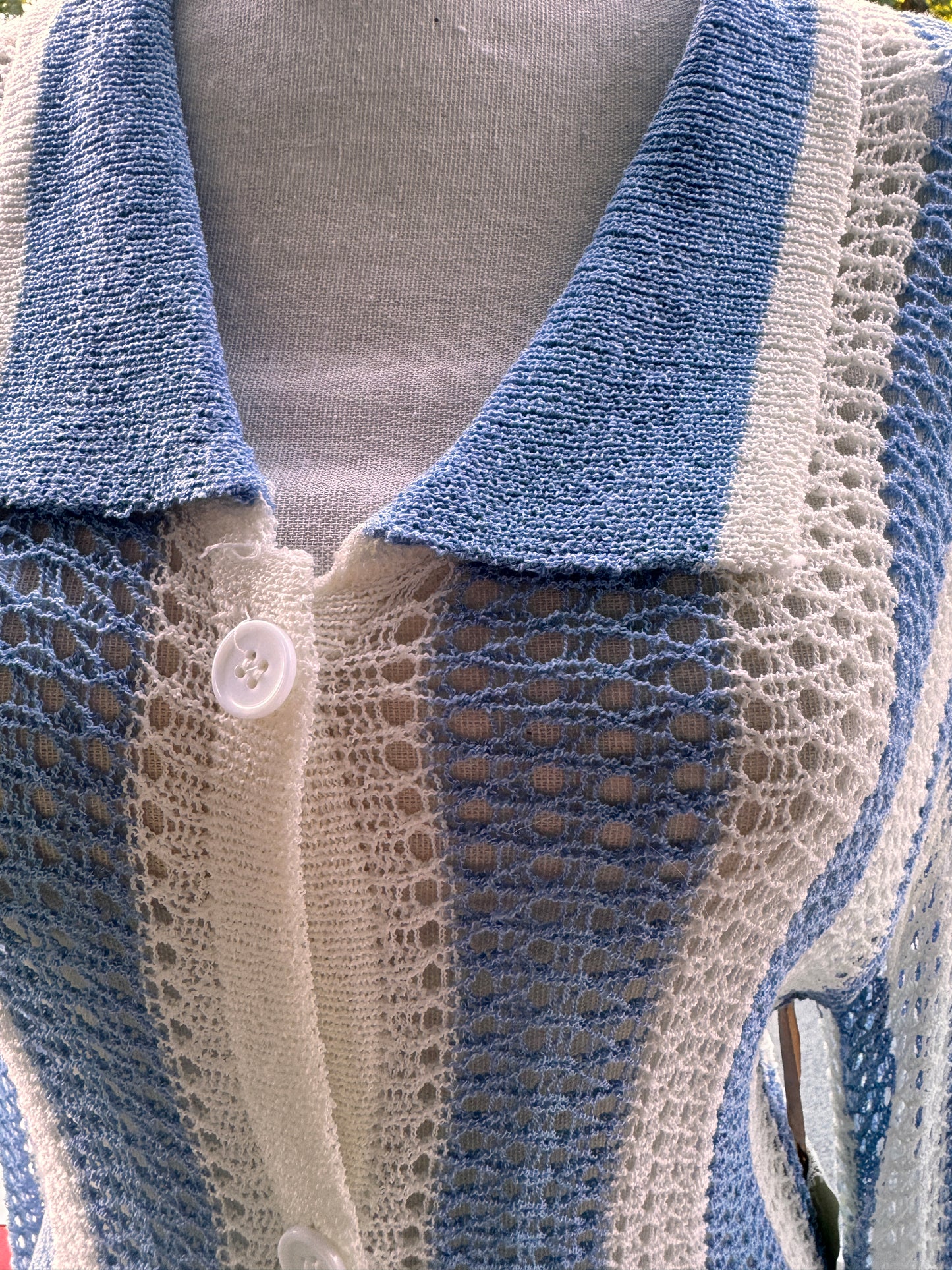 🌊 Coastal Chic Cardigan Knit Dress - Blue-White Crochet Look with Vacation Flair 34-38
