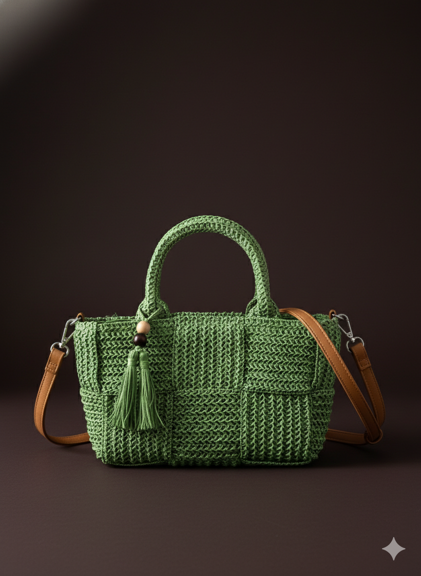 Damen Shopper Handtasche aus recyceltem Papier – Umhängetasche mit Leder-Schulterriemen