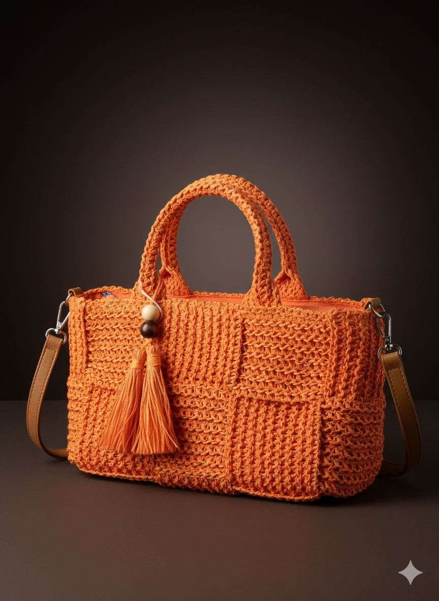 Damen Shopper Handtasche aus recyceltem Papier – Umhängetasche mit Leder-Schulterriemen