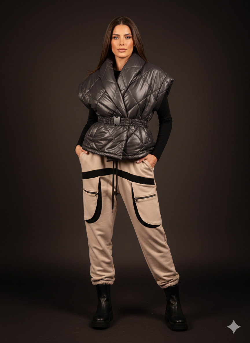 Damesbroek, stoffen broek met opgestikte zakken