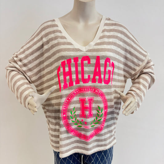 Gestreifter Pullover "Chicago" in Beige und Blau Oversize