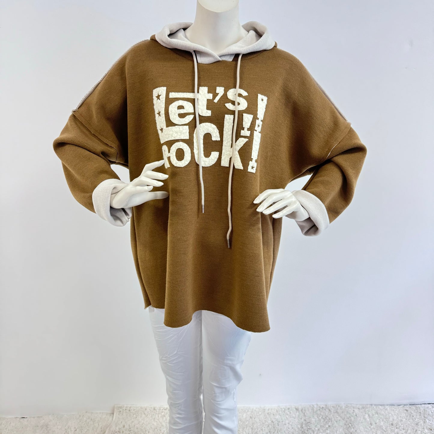 Oversize Hoodie "Let’s Rock!" in Rost Schwarz Braun