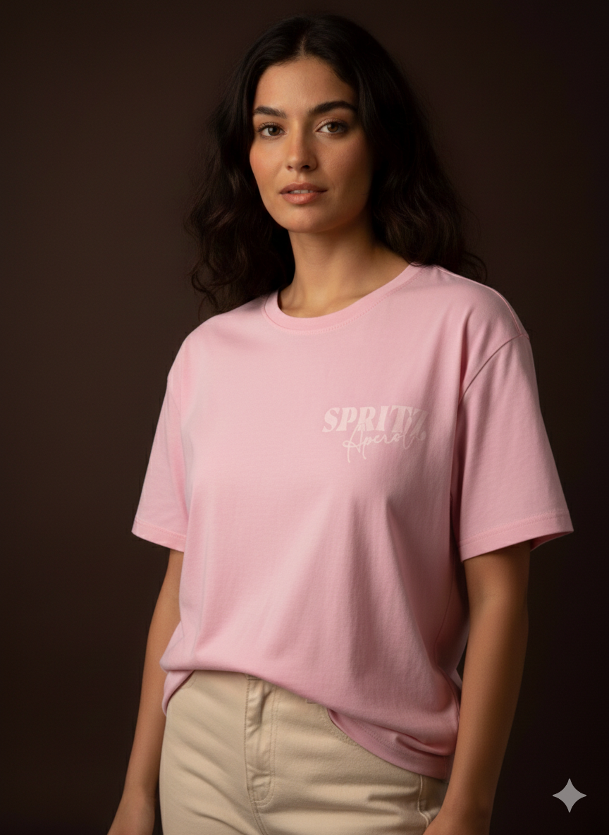Damen T-Shirt Baumwollshirt in Rosa mit Motiv Spritz Aperol