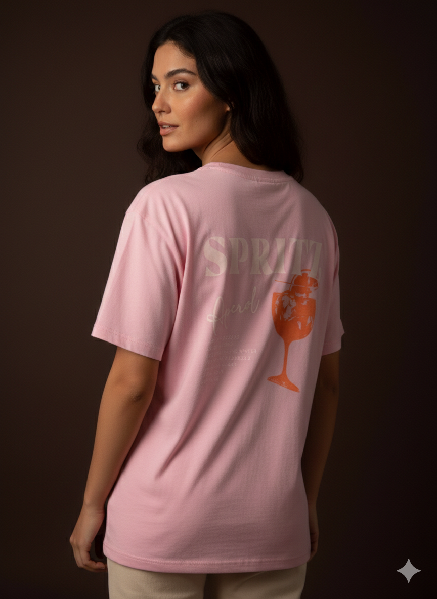 Damen T-Shirt Baumwollshirt in Rosa mit Motiv Spritz Aperol
